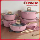 DONNOR 15Pcs/set Non-stick Soup Pots Vertical Lines Stew Pot Die Casting Composite Bottom Cooking Pots Set Stoves Universal