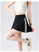 BIVIGAOS Summer Double Stripe Sport Tennis Short Skirts Women Fake Two Piece Stretch Running Fitness Golf A-line Yoga Mini Skirt