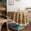 Bohemian Round Tablecloth Geometric Jacquard Cotton Tablecloth Dining Table Tabletop Decor Living Room Bedroom Decoration