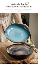 9-inch Irregular Ceramic Dishes Vintage Pasta Dish Ceramic Dishes Household Salad Plate Kitchen Soup Plate Ceramic Dishes