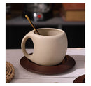 Ceramic coffee cup and saucer set retro latte American coffee cup wooden coasters tea cups spoon flower cups.