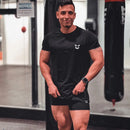 Men Muscle T Shirt Cotton Elasticity Causal Gym Fitness Shirts Short Sleeve Curved Hem Slim Fit Tee Shirt