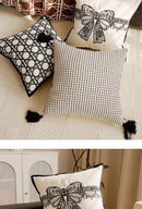 French Retro Waist Cushion Cover 45x45 Bow Embroidery Black and White Striped Throw Pillow Case Living Room Bed Sofa Home Decor