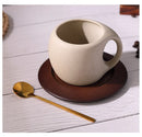 Ceramic coffee cup and saucer set retro latte American coffee cup wooden coasters tea cups spoon flower cups.