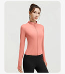 Outdoor Sports Jacket Running Fitness Long Sleeved Women Slim Yoga Clothes Quick Dry Zipper Cardigan Stand Up Collar Skinny Coat