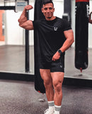 Men Muscle T Shirt Cotton Elasticity Causal Gym Fitness Shirts Short Sleeve Curved Hem Slim Fit Tee Shirt
