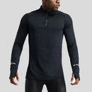 Mens Sports T-Shirt Sportswear Long Sleeve Running Gym Compression Shirt Half-zip Pullover Top Stand-up Collar Men Workout Tee