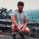 Men Muscle T Shirt Cotton Elasticity Causal Gym Fitness Shirts Short Sleeve Curved Hem Slim Fit Tee Shirt