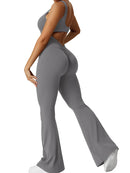 Women's Fitness Flared Bodysuit Sexy Backless Fitness Tight Waistband Hipless Yoga Bodysuit V Back Waistband Hip Lift