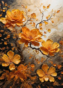 Golden Blossom Tree Orange Pink Flower Bouquet Canvas Painting Print Poster Wall Art Picture for Living Room Home Decoration