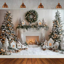 Winter Christmas Tree Photography Backdrop Snowman Giftbox Family Xmas Eve Party Decor Fireplace New Year Background Props
