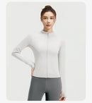 Outdoor Sports Jacket Running Fitness Long Sleeved Women Slim Yoga Clothes Quick Dry Zipper Cardigan Stand Up Collar Skinny Coat