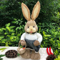 Easter Bunny on Swing Handmade Woven Grass Rabbit Creative Figurine Home Decor Hanging Ornament Forest Theme Gift Souvenir