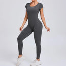 Women's One-piece Yoga Jumpsuit Short Sleeve Open Back Slim Fit Sports Outfit Tights Quick-drying Hip Lift Gym Fitness Clothes