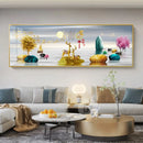 Chinese Style Golden Leaves Deer Canvas Painting Feathers Wall Art Feng Shui Mountain Posters and Prints Living Room No Frame