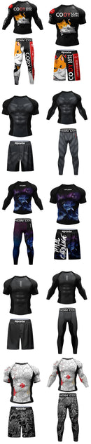 MMA Compression Fitness Wear Men Jiu Jitsu Rashguard Sportsuit Muay Thai MMA Shorts Rash Guard Boxing Shirts Bjj Gym Clothing