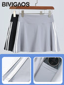 BIVIGAOS Summer Double Stripe Sport Tennis Short Skirts Women Fake Two Piece Stretch Running Fitness Golf A-line Yoga Mini Skirt