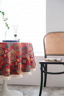 Bohemian Round Tablecloth Geometric Jacquard Cotton Tablecloth Dining Table Tabletop Decor Living Room Bedroom Decoration
