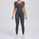 Women's One-piece Yoga Jumpsuit Short Sleeve Open Back Slim Fit Sports Outfit Tights Quick-drying Hip Lift Gym Fitness Clothes