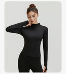 Outdoor Sports Jacket Running Fitness Long Sleeved Women Slim Yoga Clothes Quick Dry Zipper Cardigan Stand Up Collar Skinny Coat
