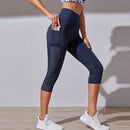 Women Sport Shorts cropped pants Fitness Nudity High Waist Hip Lift Running Yoga Side Pockets Tights Quick Dry Gym Sportswear