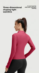 Outdoor Sports Jacket Running Fitness Long Sleeved Women Slim Yoga Clothes Quick Dry Zipper Cardigan Stand Up Collar Skinny Coat