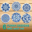 6 pieces 2D wooden coasters celadon theme desktop insulating mat home decoration coffee cup coasters for office restaurant