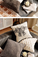 French Retro Waist Cushion Cover 45x45 Bow Embroidery Black and White Striped Throw Pillow Case Living Room Bed Sofa Home Decor