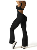 Women's Fitness Flared Bodysuit Sexy Backless Fitness Tight Waistband Hipless Yoga Bodysuit V Back Waistband Hip Lift