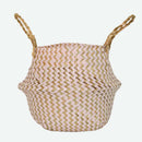 Boho Decor Striped Wicker Storage Baskets Handmade Collapsible Laundry Basket Patchwork Seaweed Flower Belly Garden Flower Pot