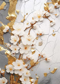 Golden Blossom Tree Orange Pink Flower Bouquet Canvas Painting Print Poster Wall Art Picture for Living Room Home Decoration