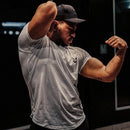 Men Muscle T Shirt Cotton Elasticity Causal Gym Fitness Shirts Short Sleeve Curved Hem Slim Fit Tee Shirt