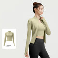 Outdoor Sports Jacket Running Fitness Long Sleeved Women Slim Yoga Clothes Quick Dry Zipper Cardigan Stand Up Collar Skinny Coat