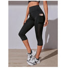 Women Sport Shorts cropped pants Fitness Nudity High Waist Hip Lift Running Yoga Side Pockets Tights Quick Dry Gym Sportswear