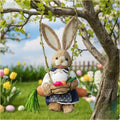 Easter Bunny on Swing Handmade Woven Grass Rabbit Creative Figurine Home Decor Hanging Ornament Forest Theme Gift Souvenir
