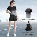 Women's sportswear set, running shorts, T-shirt, yoga wear, thin fitness badminton wear, breathable comfortable and well-fitting