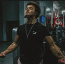 Men Muscle T Shirt Cotton Elasticity Causal Gym Fitness Shirts Short Sleeve Curved Hem Slim Fit Tee Shirt