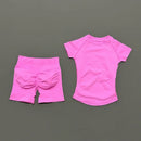 2 Pcs HISTELLO Impact Sports Sets Short Sleeve Seamless Yoga Top Fitness Set Women Workout Running Sports Shorts Gym Suit