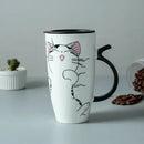 600ml Cute Cat Ceramics Coffee Mug with Lid Large Capacity Animal Mugs Creative Drinkware Coffee Tea Cups Novelty Gifts Milk Cup