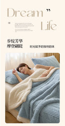 Thickened Warm Coral Fleece Blanket Soft Cozy Striped Pattern Throw Blankets for Sofa Bed Autumn Winter Plush Duvets Blankets