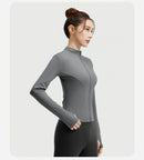 Outdoor Sports Jacket Running Fitness Long Sleeved Women Slim Yoga Clothes Quick Dry Zipper Cardigan Stand Up Collar Skinny Coat