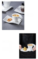European Ceramic CoffeeCups Set with Wave Shape Plate 80 100 180 and 280ml Modern Minimalist White Cappuccino Latte Dessert Dish