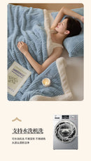 Thickened Warm Coral Fleece Blanket Soft Cozy Striped Pattern Throw Blankets for Sofa Bed Autumn Winter Plush Duvets Blankets