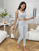 Women's Four-Season Pajamas, Simple V-Neck Short Slim-Fit Top, Sporty Short Vest and Long Pants Two-Piece Set, Can Be Worn Outside as Loungewear