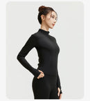 Outdoor Sports Jacket Running Fitness Long Sleeved Women Slim Yoga Clothes Quick Dry Zipper Cardigan Stand Up Collar Skinny Coat