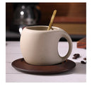 Ceramic coffee cup and saucer set retro latte American coffee cup wooden coasters tea cups spoon flower cups.