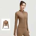Outdoor Sports Jacket Running Fitness Long Sleeved Women Slim Yoga Clothes Quick Dry Zipper Cardigan Stand Up Collar Skinny Coat