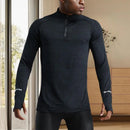 Mens Sports T-Shirt Sportswear Long Sleeve Running Gym Compression Shirt Half-zip Pullover Top Stand-up Collar Men Workout Tee