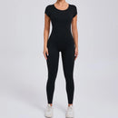 Women's One-piece Yoga Jumpsuit Short Sleeve Open Back Slim Fit Sports Outfit Tights Quick-drying Hip Lift Gym Fitness Clothes
