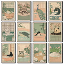 Japanese Bathroom Art Poster Cute Animals in Bathtub Canvas Printed Decorative Painting, Used for Bathroom Decoration, Frameless